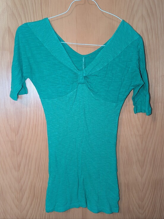 Tops - Women’s Teal Knot-Front Short Sleeve Top